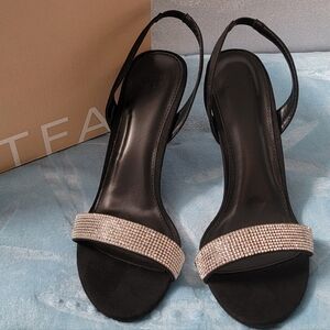 Madie Sling Back Rhinestone Heels Black Size 9.5